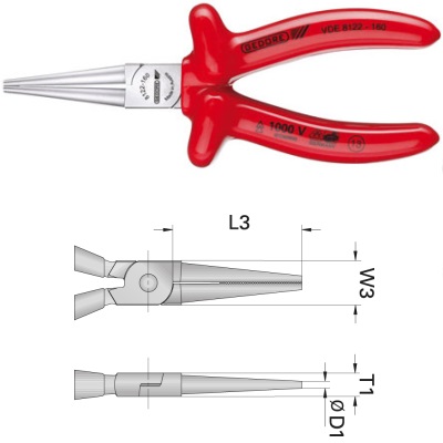 Gedore VDE 8122-160 VDE Round nose pliers with dipped insulation
