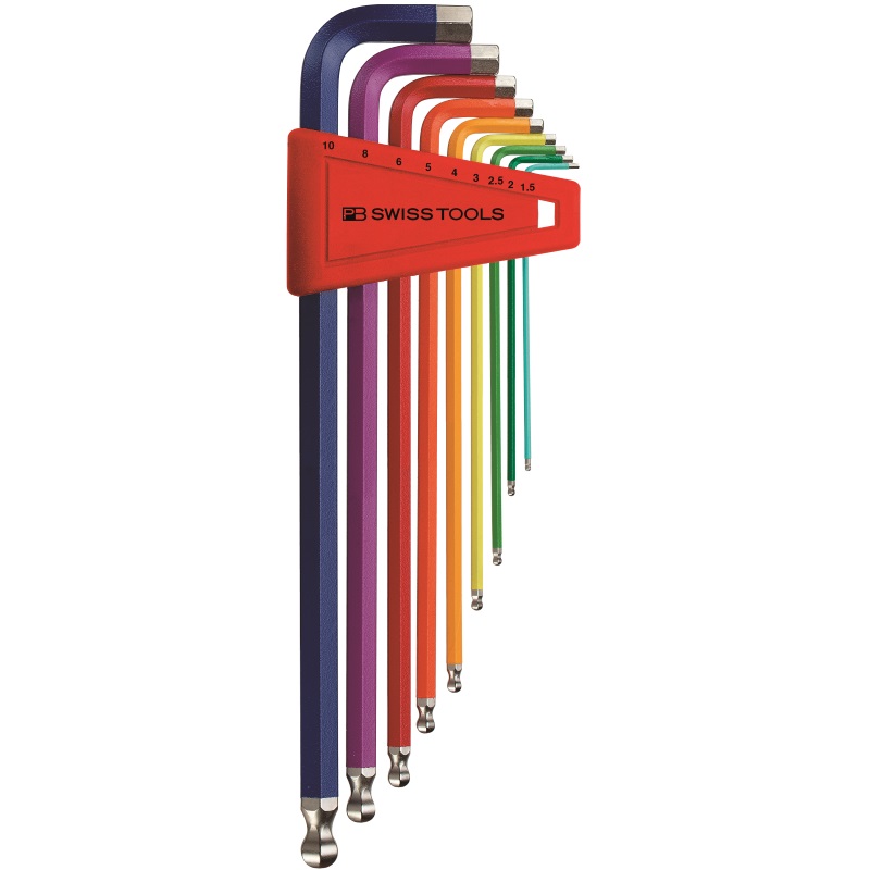 PB Swiss Tools 212.LH-10 RB Rainbow L-key set, long, Inbus with ball end 1,5 to 10 mm