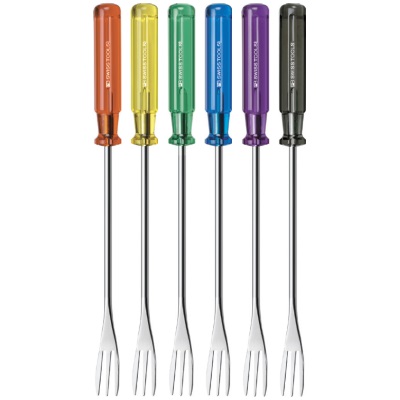 PB Swiss Tools 4040.SET Cheese fondue fork set with Classic handle in 6 different colours