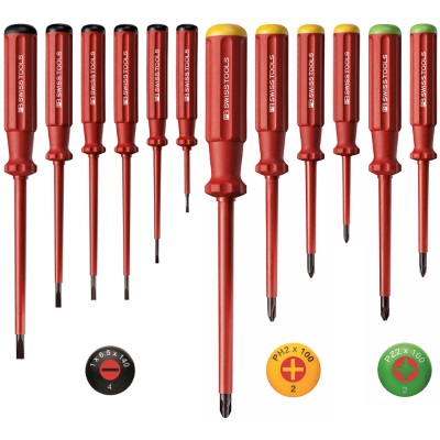 PB Swiss Tools 5555 Classic VDE screwdriver set, slotted/Phillips/Pozidriv, 12 pieces