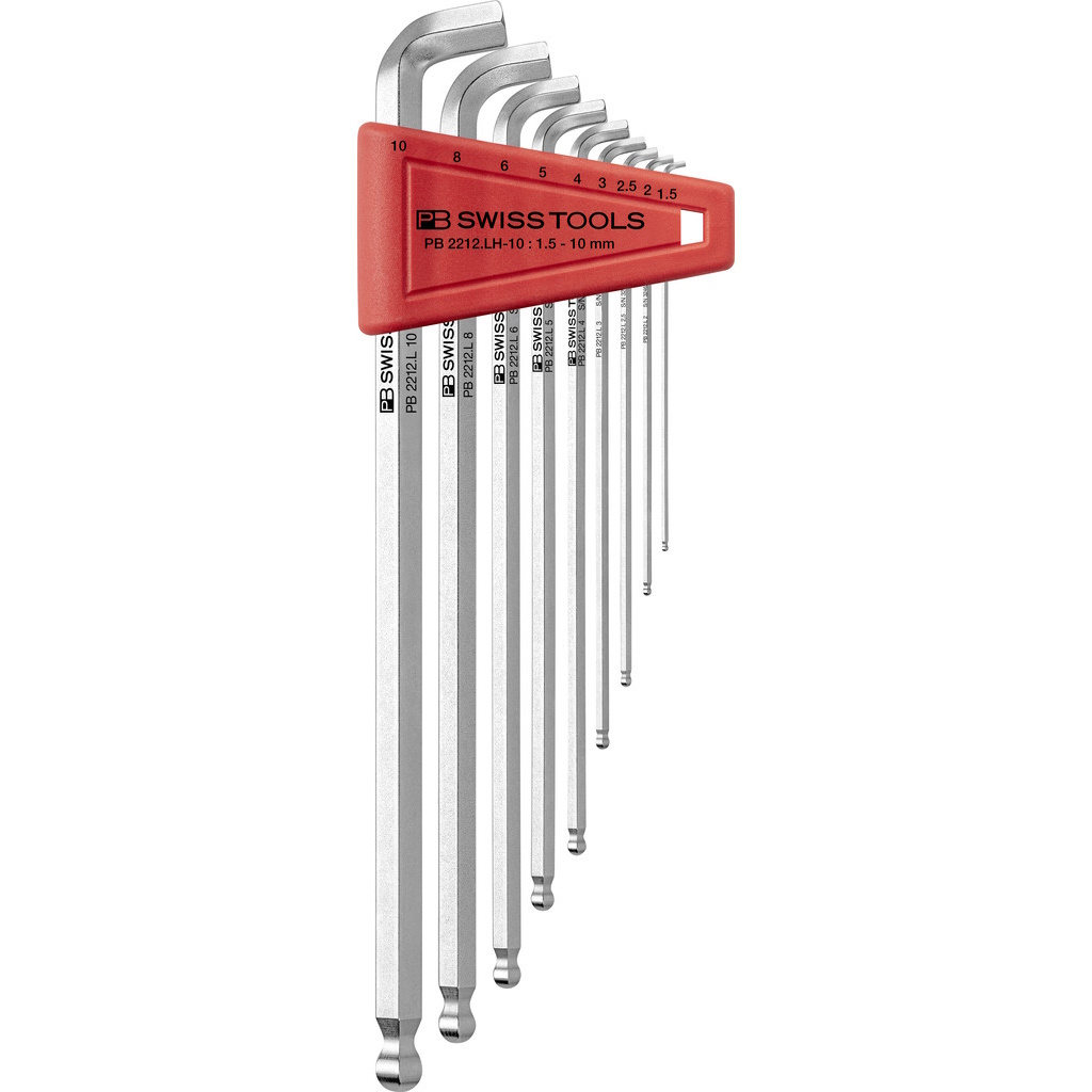 PB Swiss Tools 2212.LH-10 L-key set with 100 angle, long, Inbus with ball end, 1,5 to 10 mm